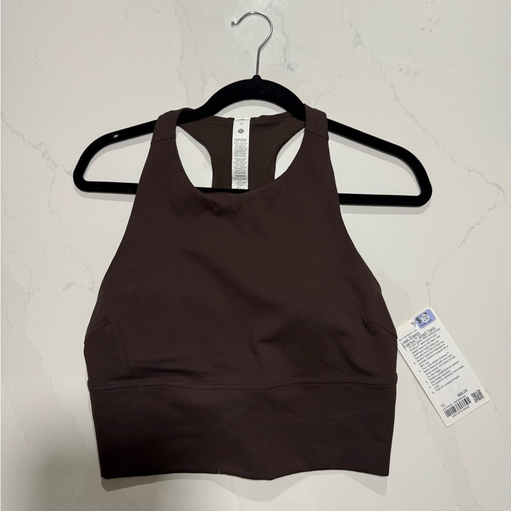 Lululemon Logo Elastic Everlux Shelf Tank - 12 - Espresso/Bone